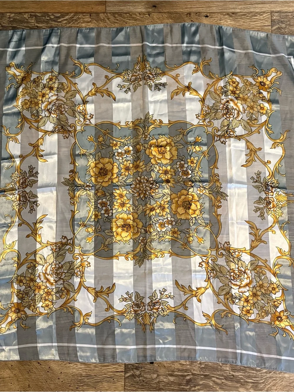 Floral Yellow and Gray Square Satin Scarf/Wrap 39x39